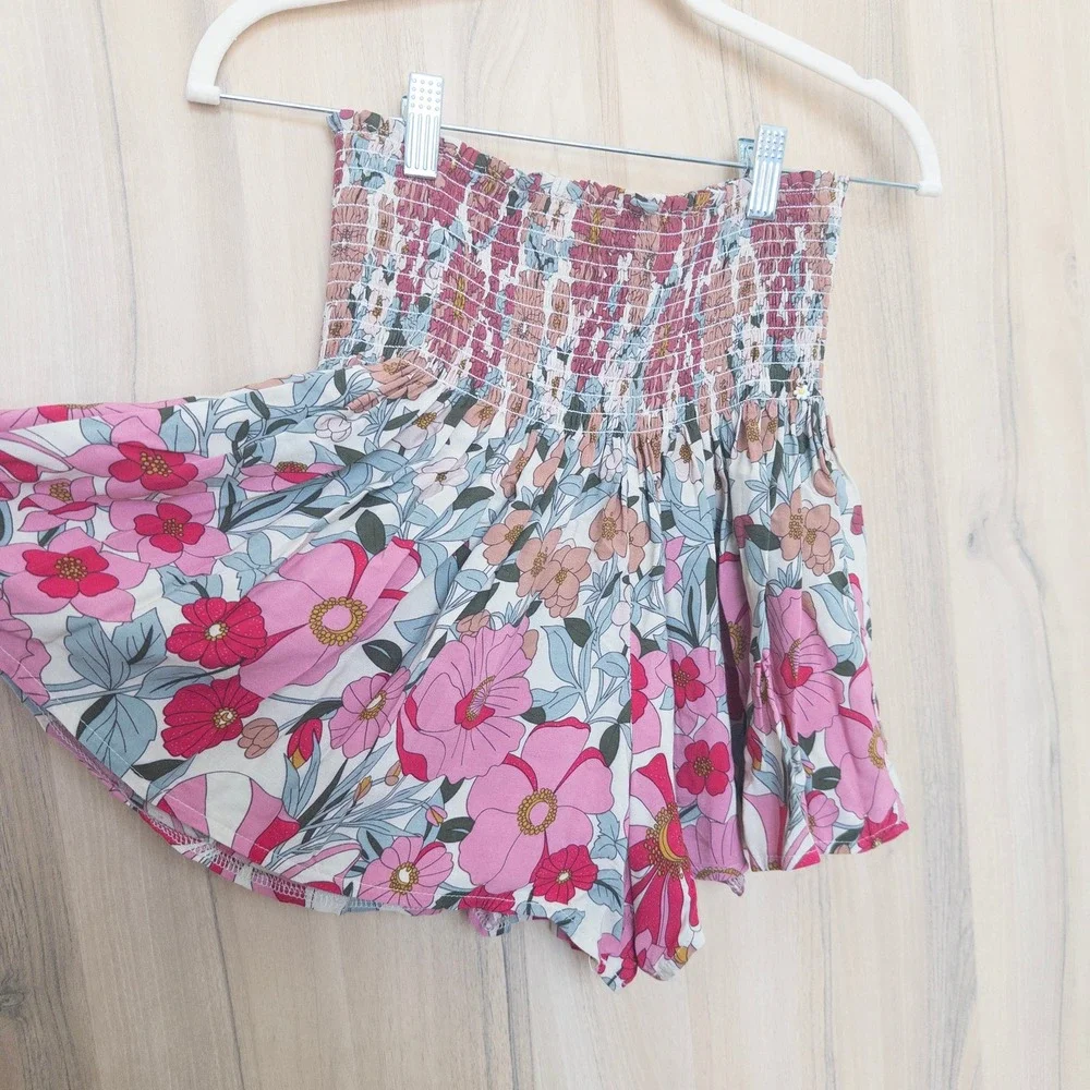 Natural Life Womens‎ Floral Shorts Small Pink Smocked High Waist Boho Co